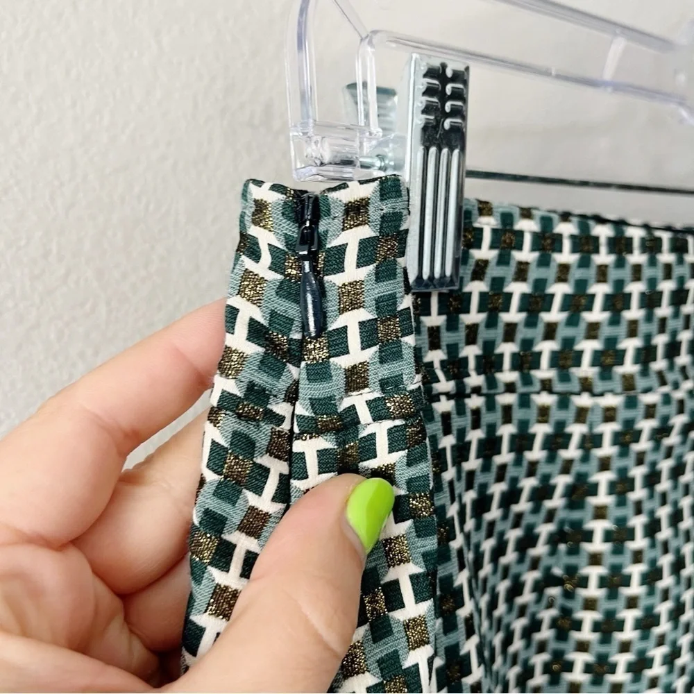 Boden NEW Women's Size US 8 A-Line Jacquard Mini Skirt Geometric Print Green